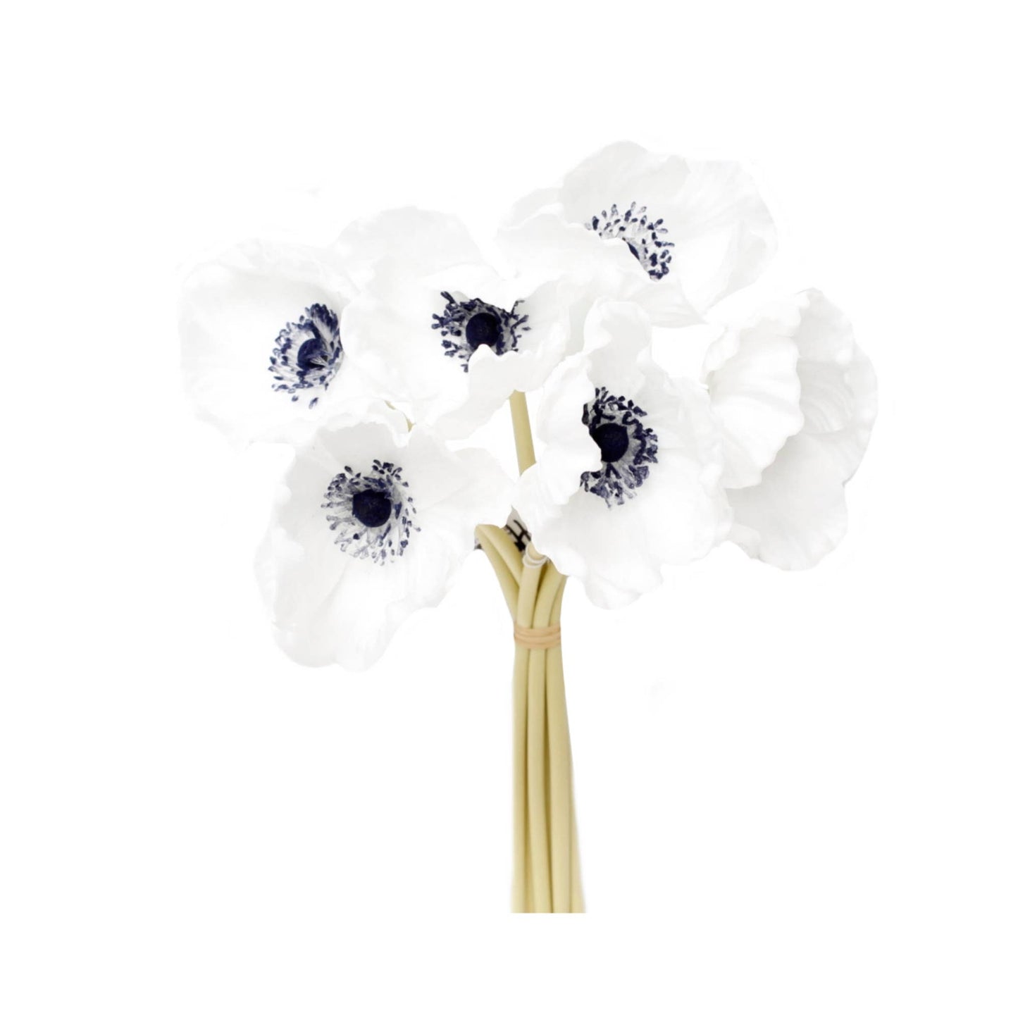 10"-11" Real Touch Poppy-6 stems per bundle: White/Navy center