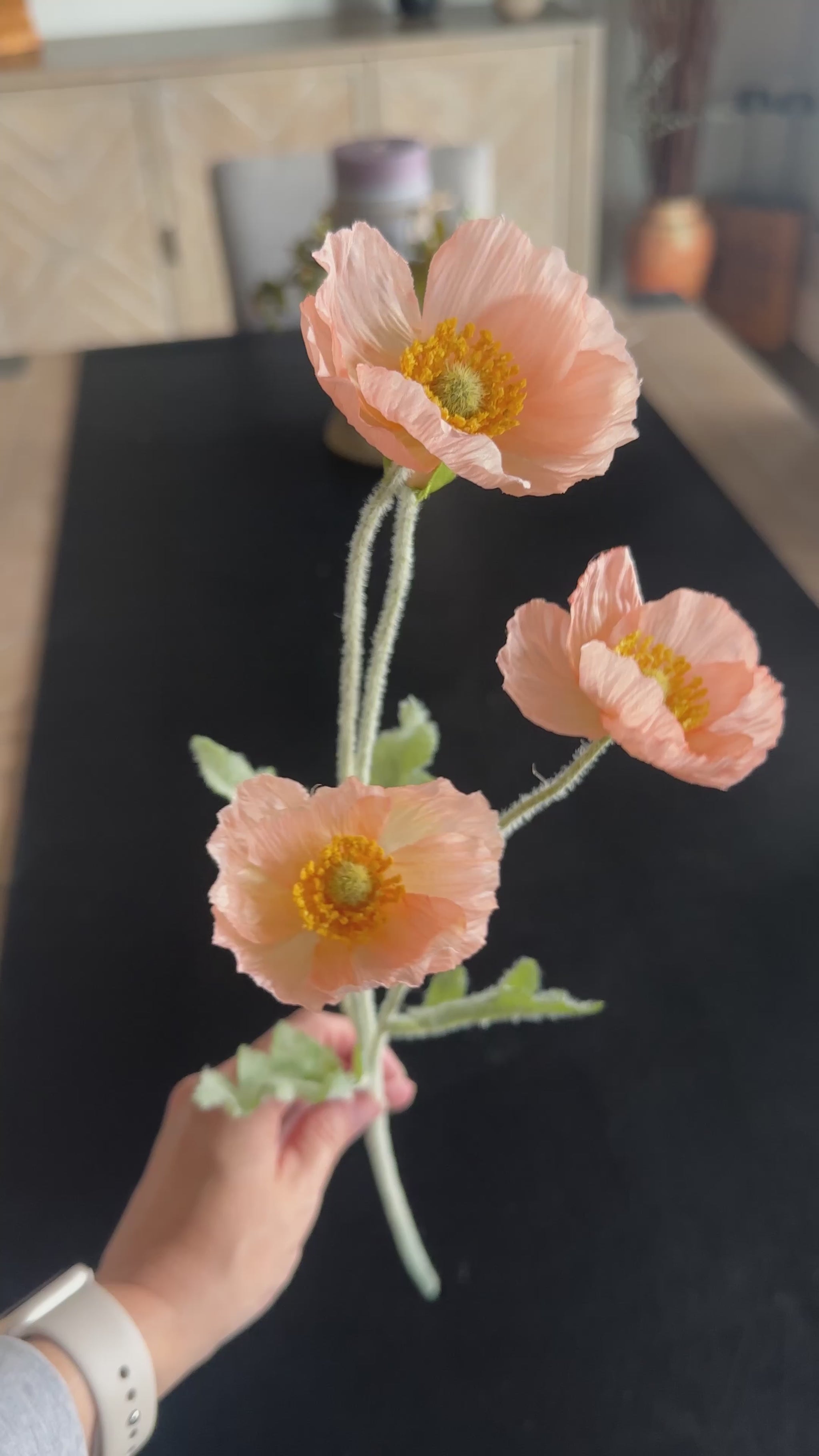 Faux Poppy spray in peach